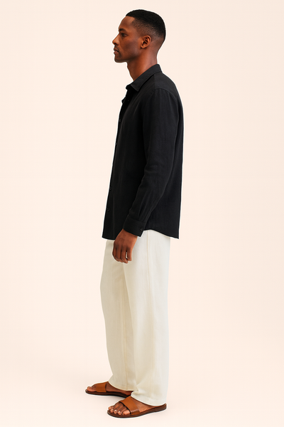 Linen-Cotton Long-Sleeve Shirt