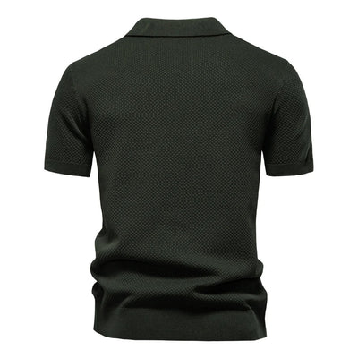 Textured Short Sleeve Polo Shirt with Open Placket Collar