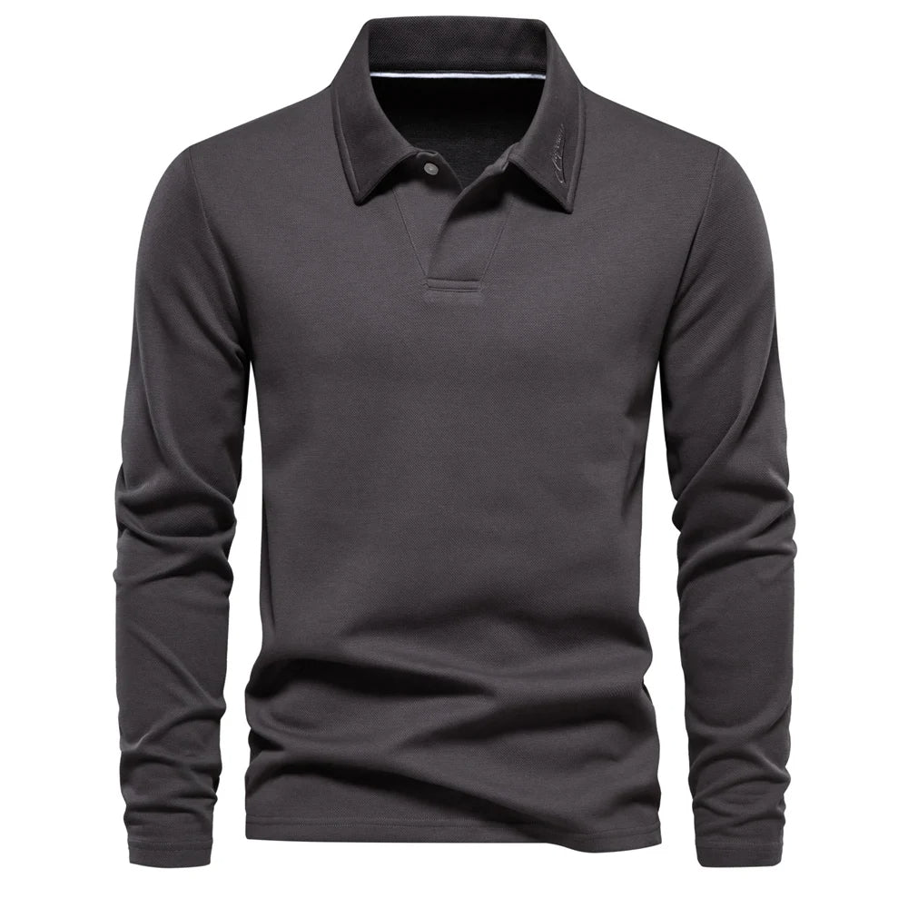 Long-Sleeve Polo Shirt with Collar