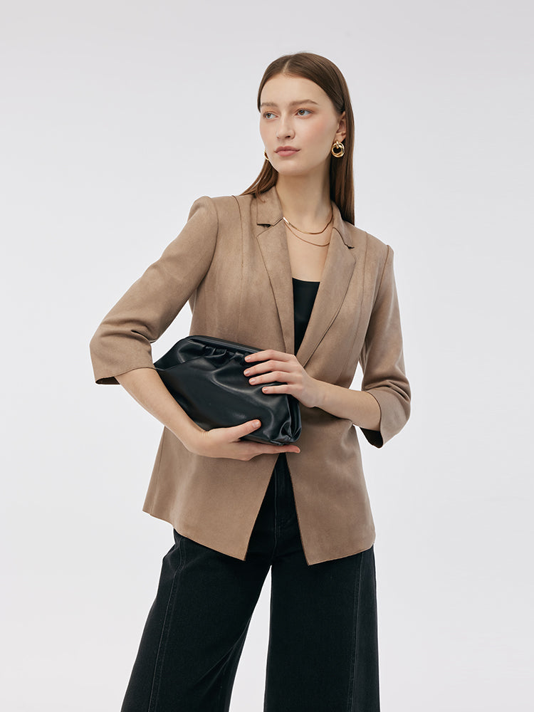 Valmere™ | Suede One-Button Blazer with 3/4 Sleeves