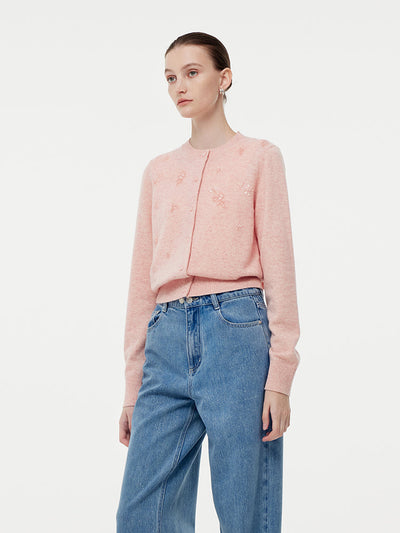 Valmere™ | Women's Floral Beaded Cardigan Made from 100% Wool