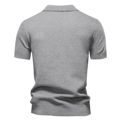 Textured Short Sleeve Polo Shirt with Open Placket Collar