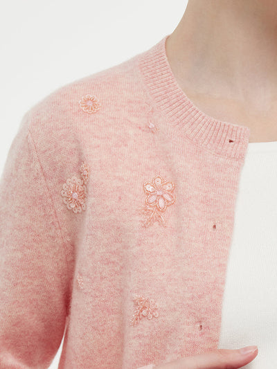Valmere™ | Women's Floral Beaded Cardigan Made from 100% Wool