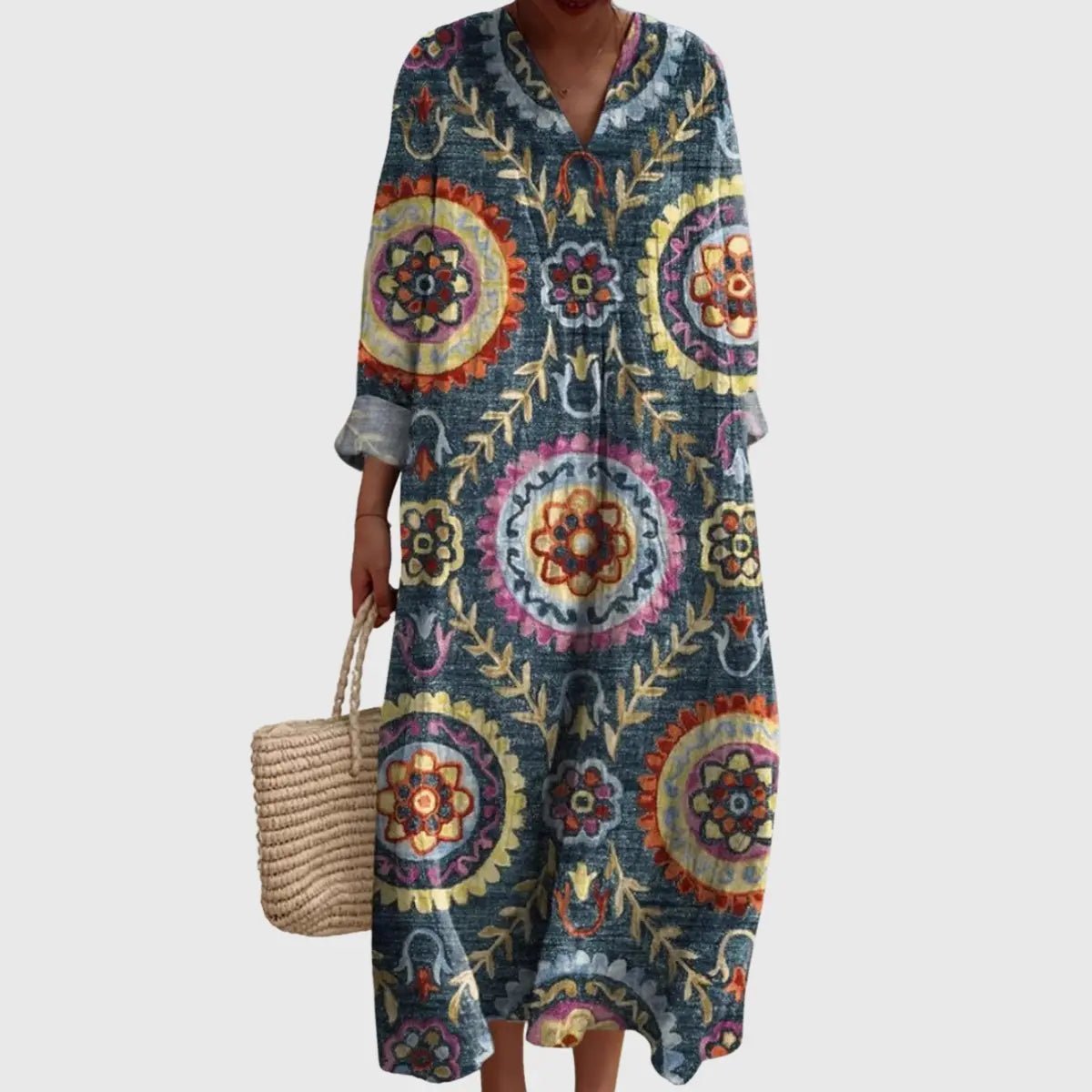 Amara | Boho Medallion V-Neck Maxi Dress