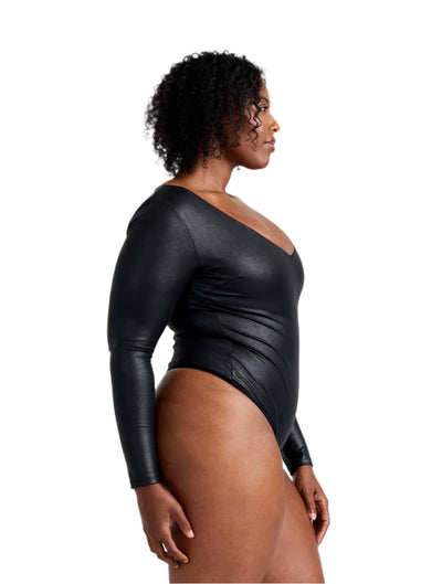 Marlowe & Co | Leather Look Long Sleeve Bodysuit