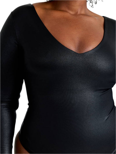Marlowe & Co | Leather Look Long Sleeve Bodysuit