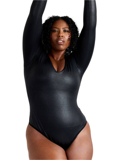 Marlowe & Co | Leather Look Long Sleeve Bodysuit