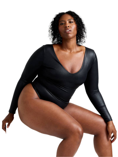 Marlowe & Co | Leather Look Long Sleeve Bodysuit