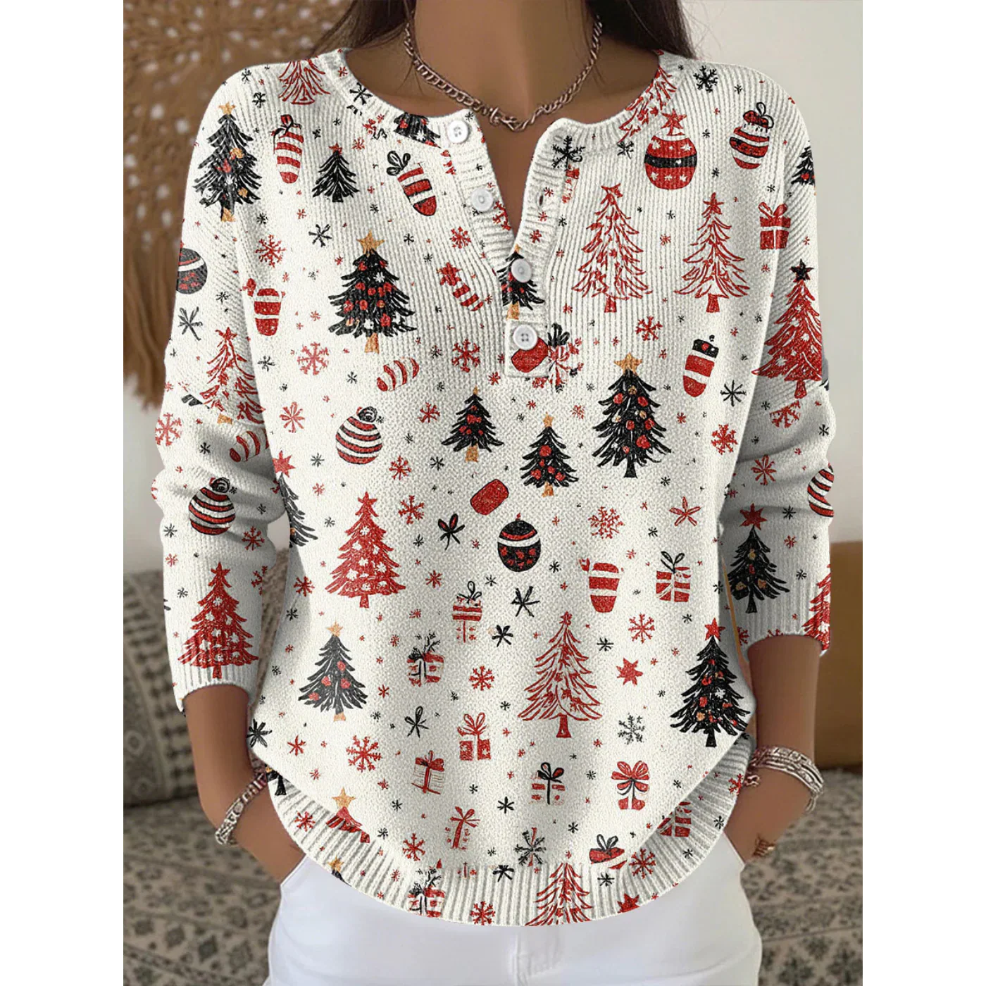 Kendra™ | Festive Button-Up Christmas Sweater
