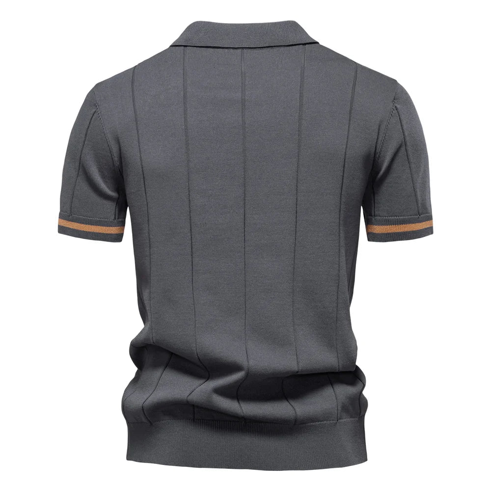 Solid Knit Zip Polo Shirt Slim Fit