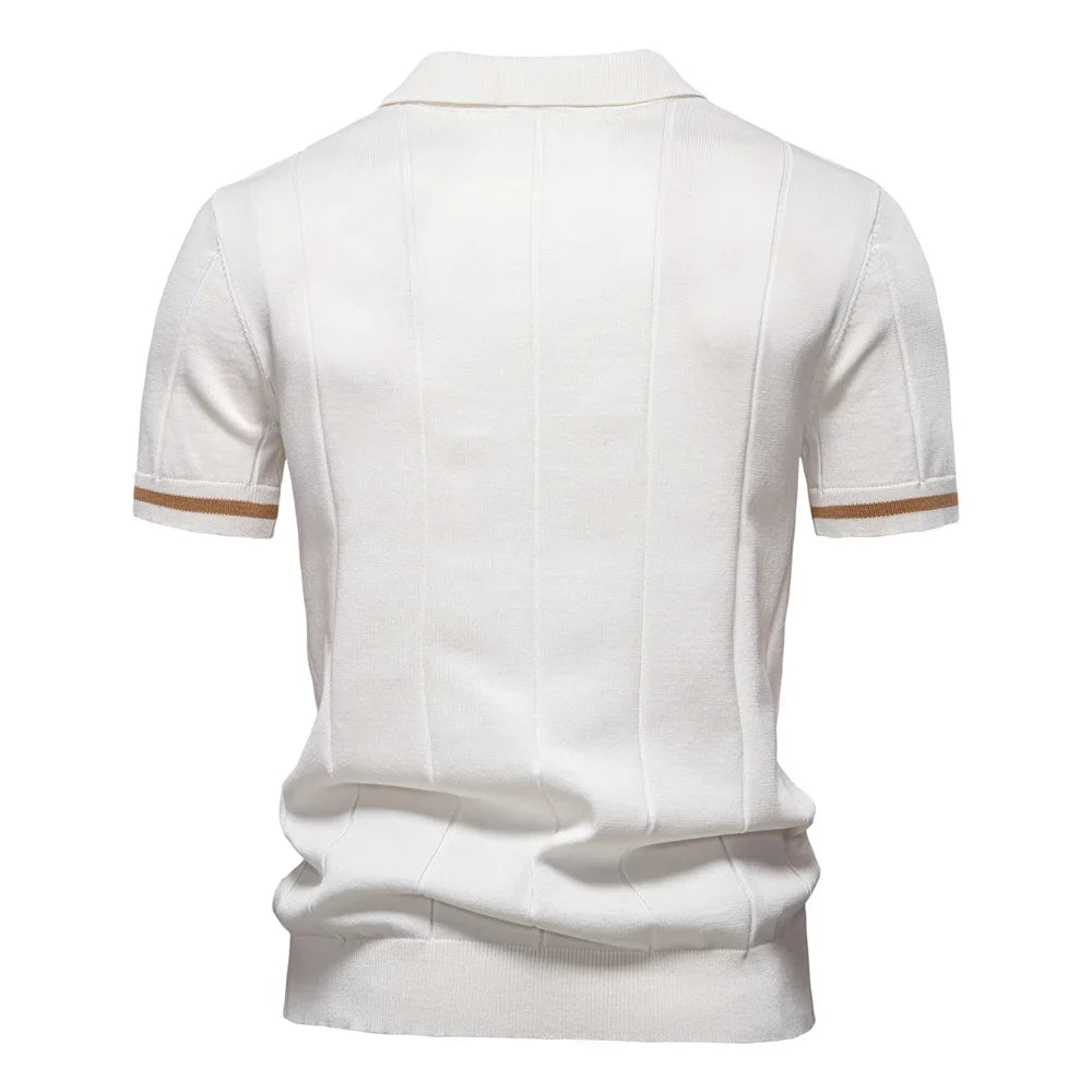Solid Knit Zip Polo Shirt Slim Fit