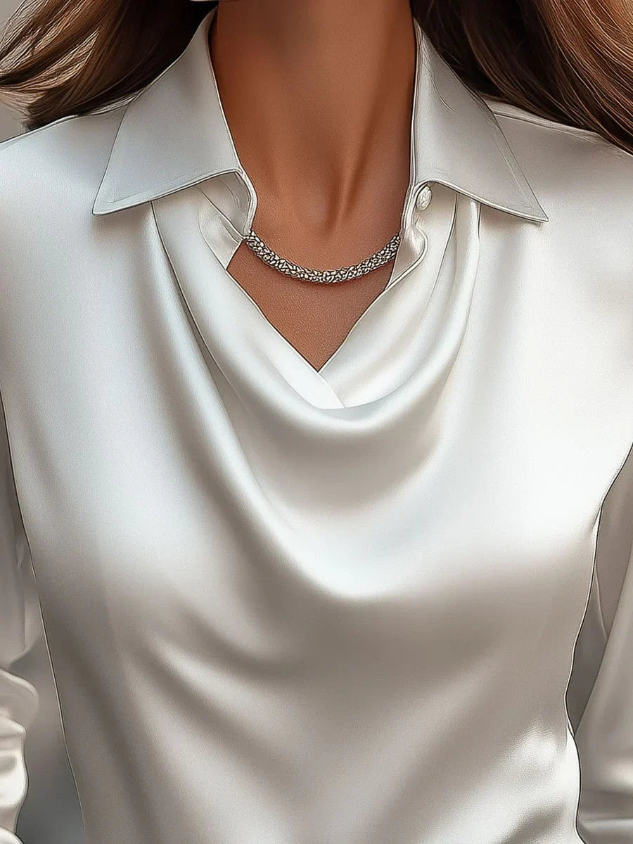 Vanaya | Satin Blouse With Draped Neckline