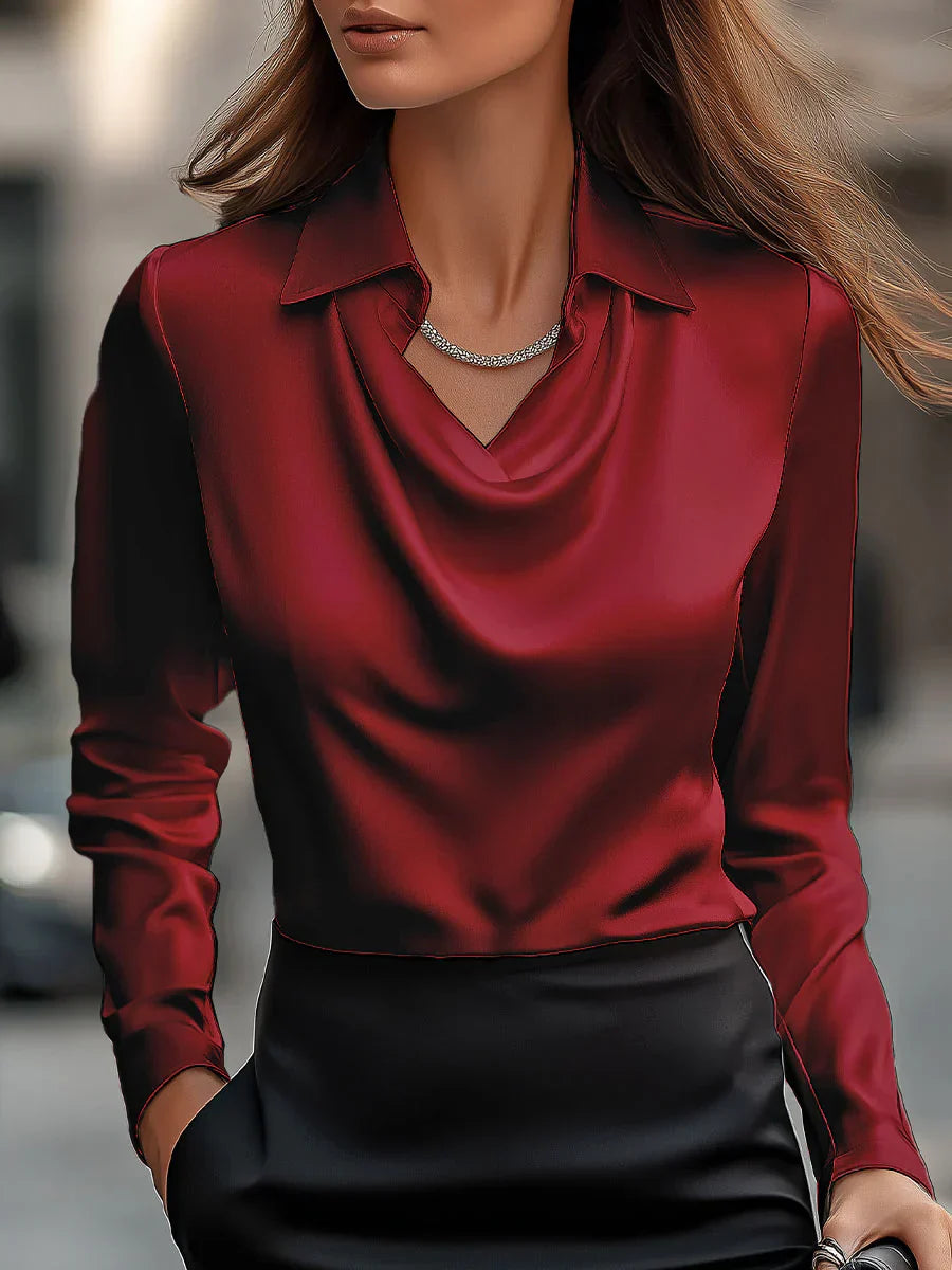 Vanaya | Satin Blouse With Draped Neckline