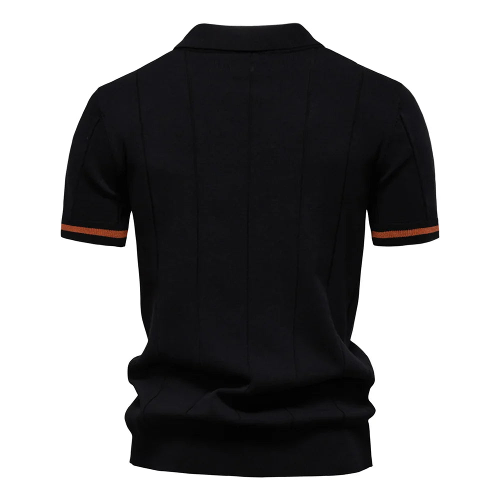 Solid Knit Zip Polo Shirt Slim Fit