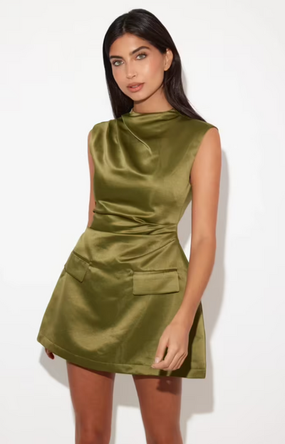 Marlowe & Co | Muse Satin Straight Neck Mini Dress