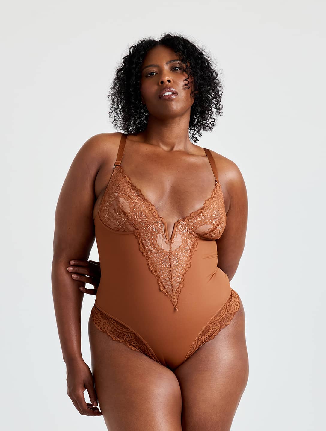 Marlowe & Co | V-Neck Half Laced Bodysuit