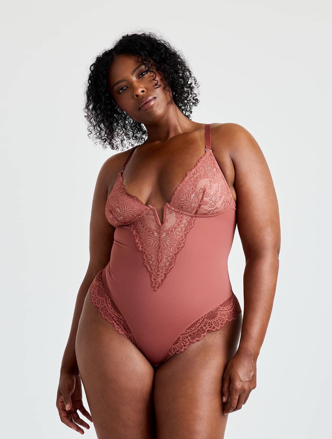 Marlowe & Co | V-Neck Half Laced Bodysuit