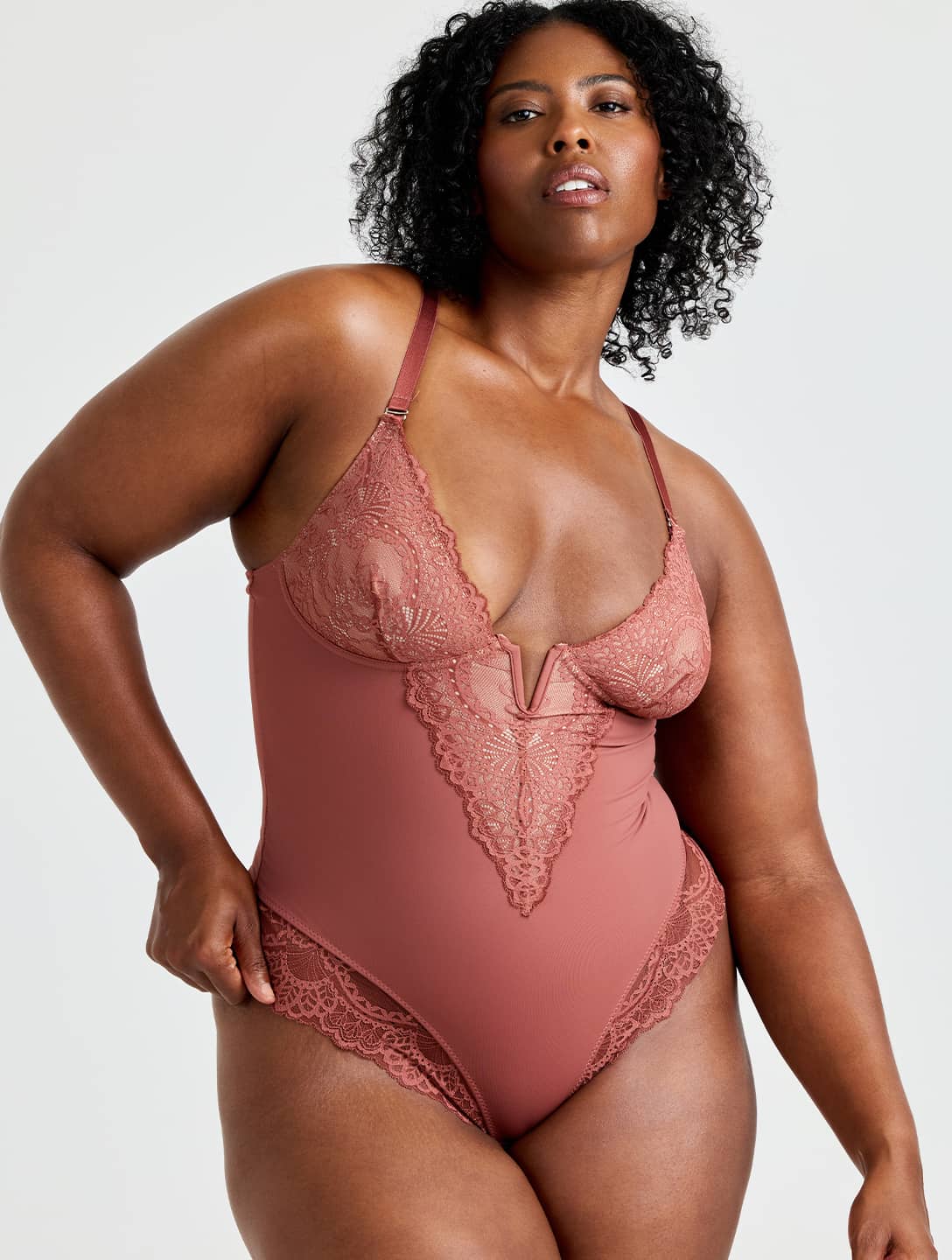 Marlowe & Co | V-Neck Half Laced Bodysuit