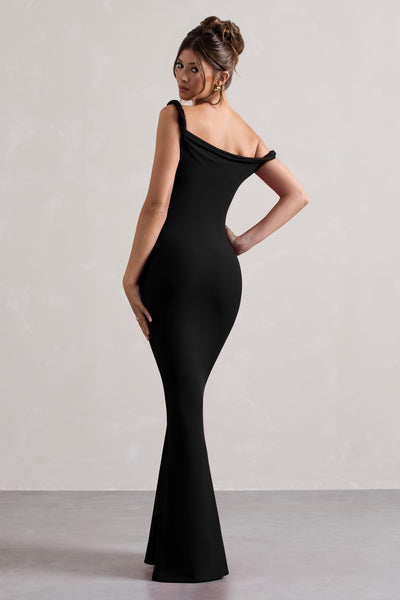 Marlowe & Co | Lita Black Twisted Asymmetric Maxi Dress