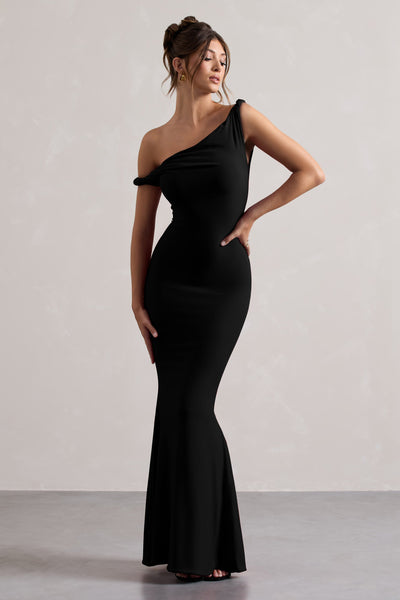 Marlowe & Co | Lita Black Twisted Asymmetric Maxi Dress