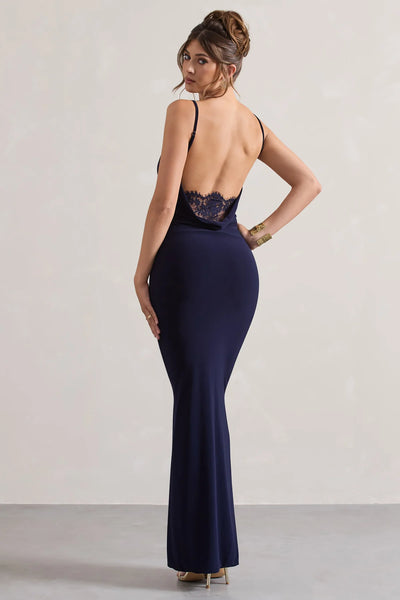 Marlowe & Co | Neck Backless Maxi Dress With Lace Insert