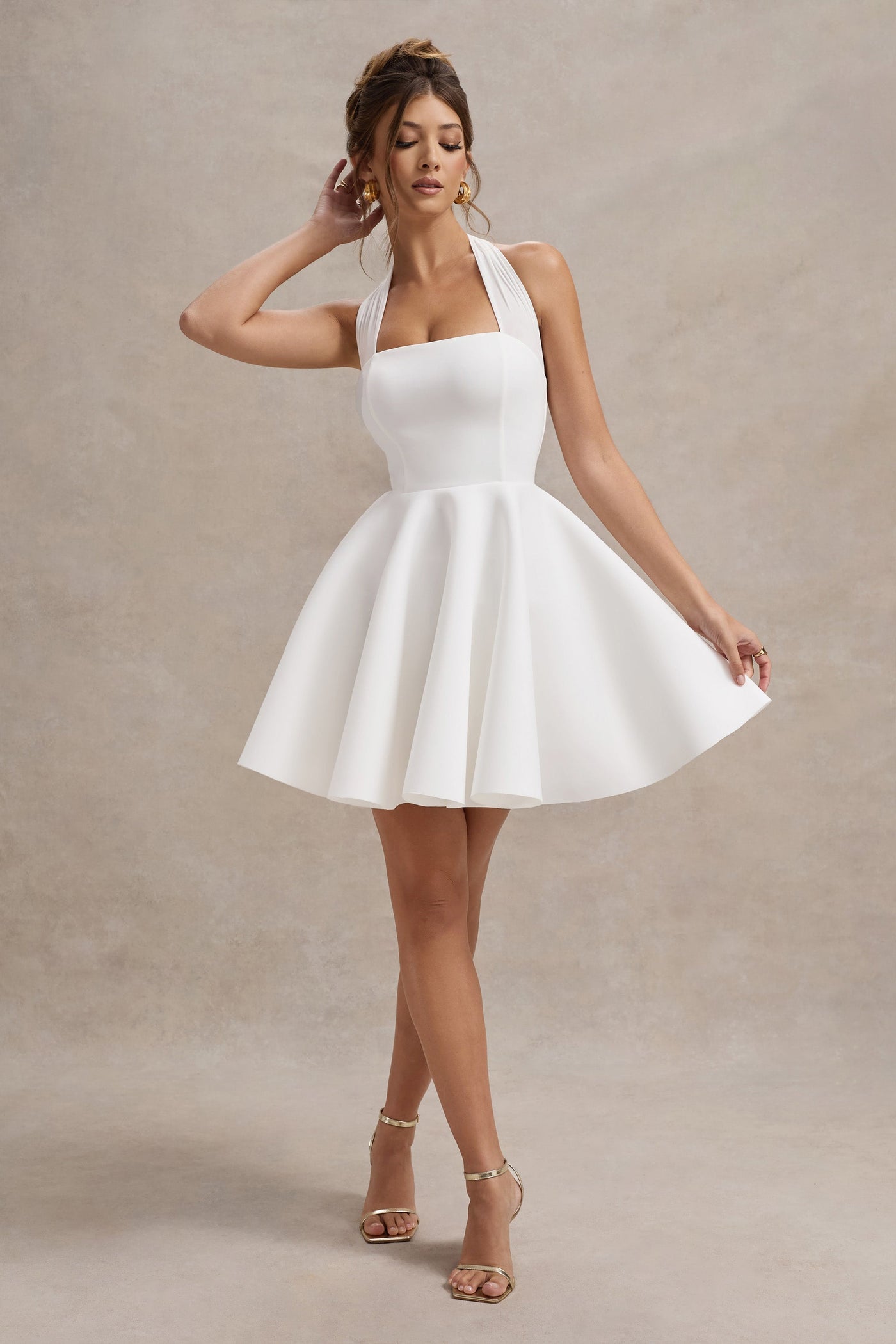 Marlowe & Co | White Halter-Neck Skater Mini Dress