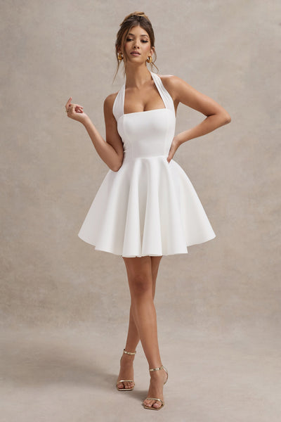 Marlowe & Co | White Halter-Neck Skater Mini Dress