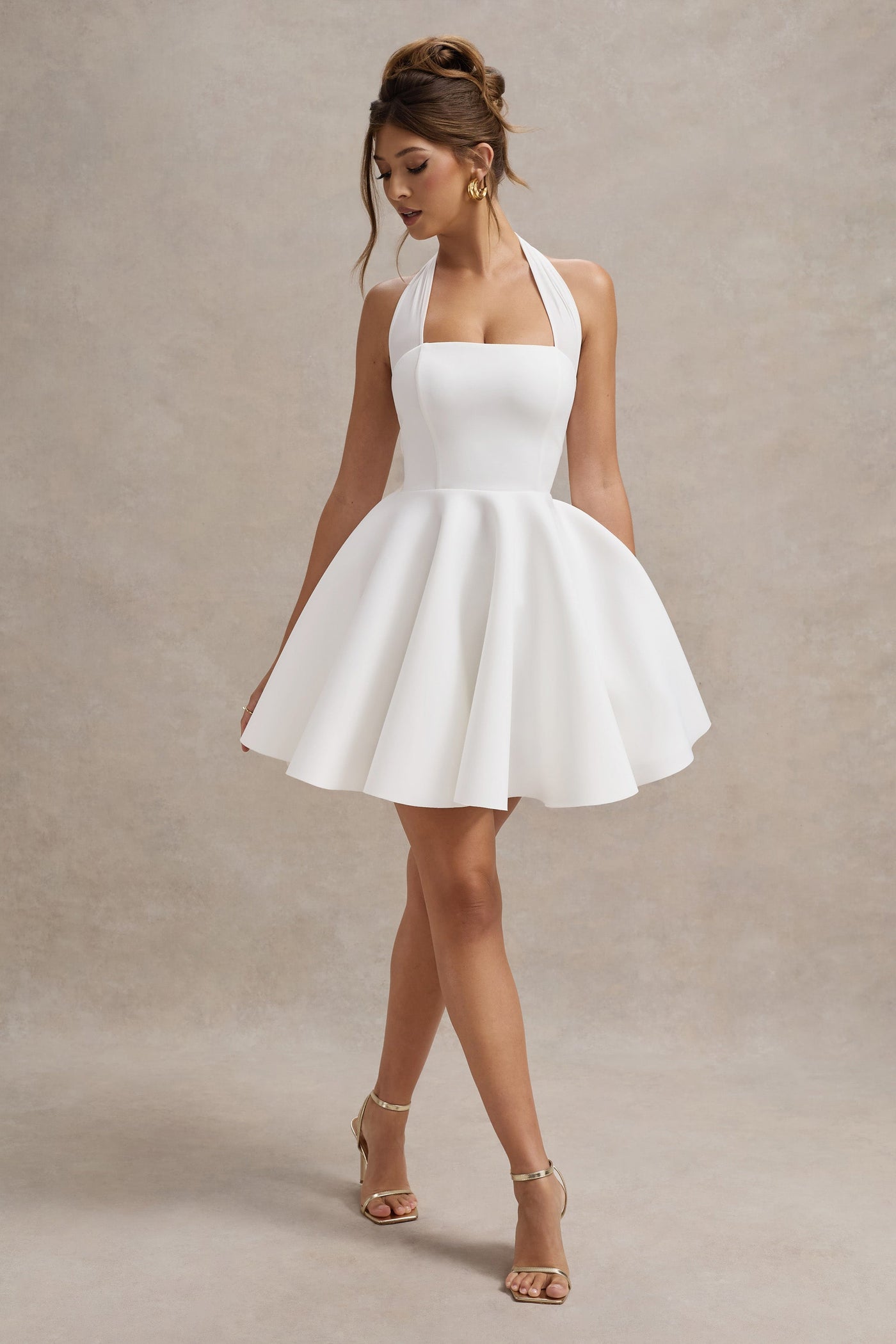 Marlowe & Co | White Halter-Neck Skater Mini Dress