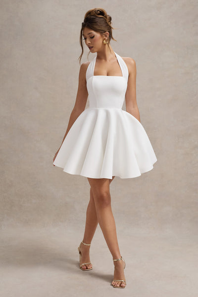Marlowe & Co | White Halter-Neck Skater Mini Dress