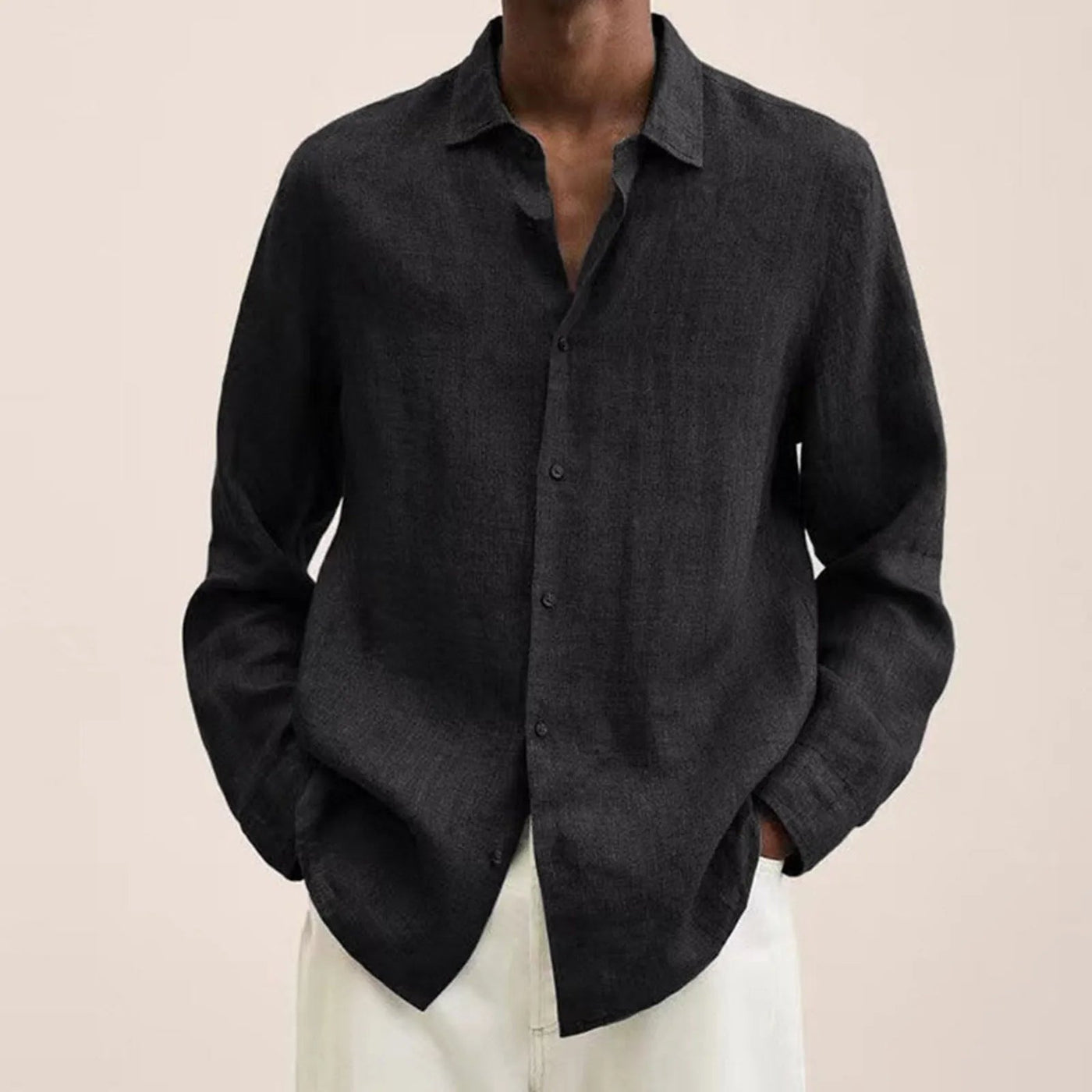 Linen-Cotton Long-Sleeve Shirt