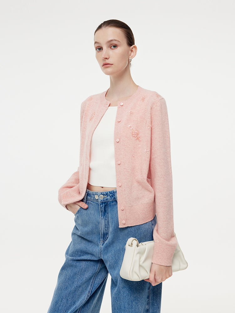 Valmere™ | Women's Floral Beaded Cardigan Made from 100% Wool