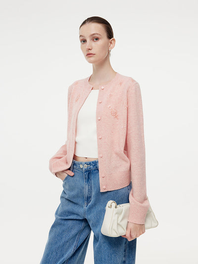 Valmere™ | Women's Floral Beaded Cardigan Made from 100% Wool