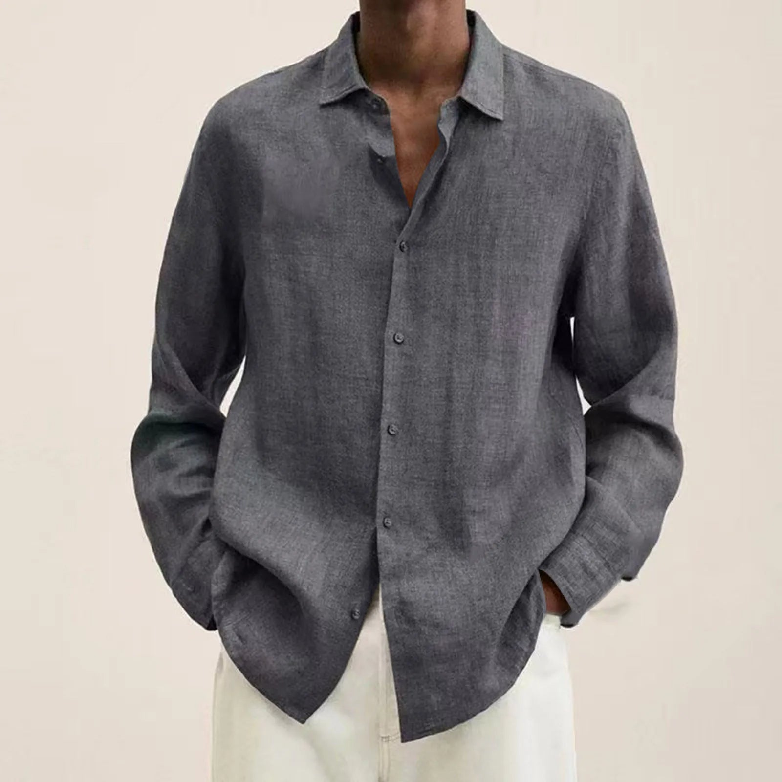 Linen-Cotton Long-Sleeve Shirt