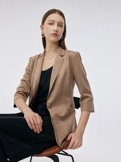 Valmere™ | Suede One-Button Blazer with 3/4 Sleeves