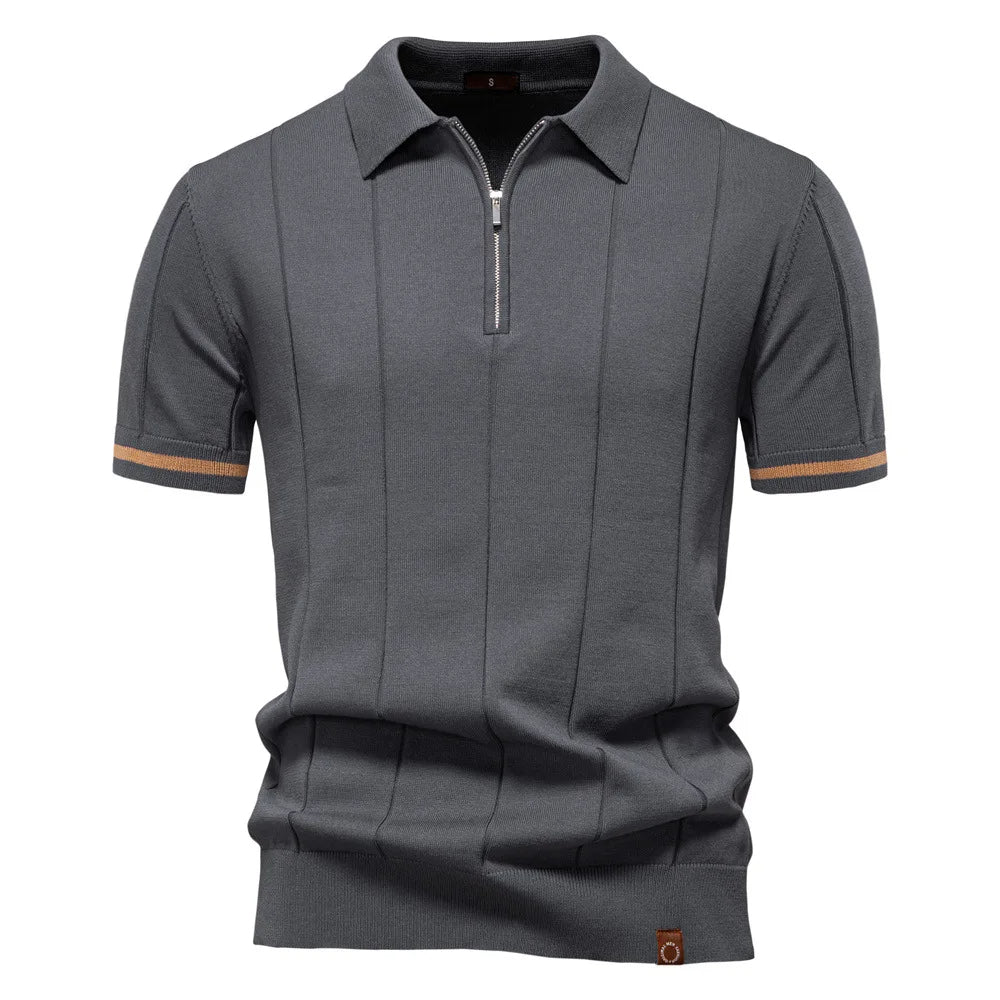 Short Sleeve Polo Shirt with Zip Collar