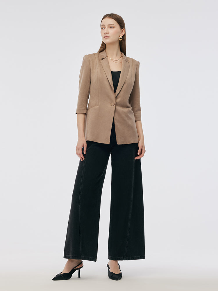 Valmere™ | Suede One-Button Blazer with 3/4 Sleeves