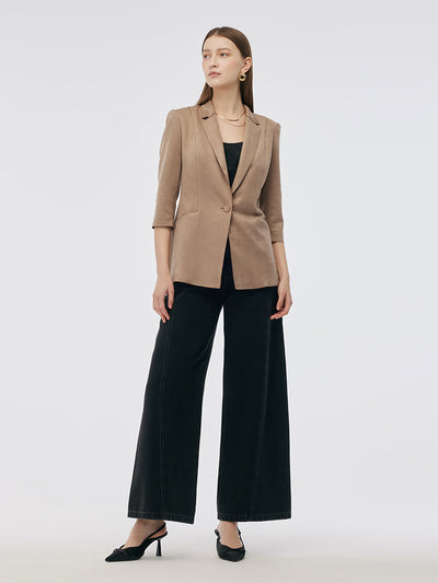 Valmere™ | Suede One-Button Blazer with 3/4 Sleeves