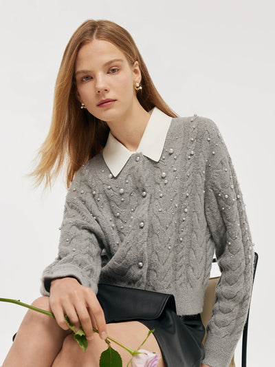 Valmere™ | Pearl-Embellished Mohair Blend Cardigan