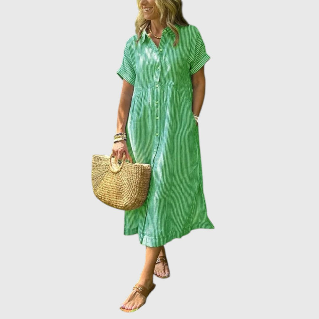 Marian - Striped maxi dress with lapels and buttons