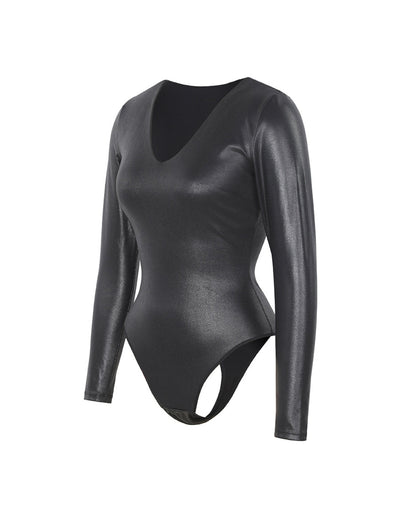 Marlowe & Co | Leather Look Long Sleeve Bodysuit