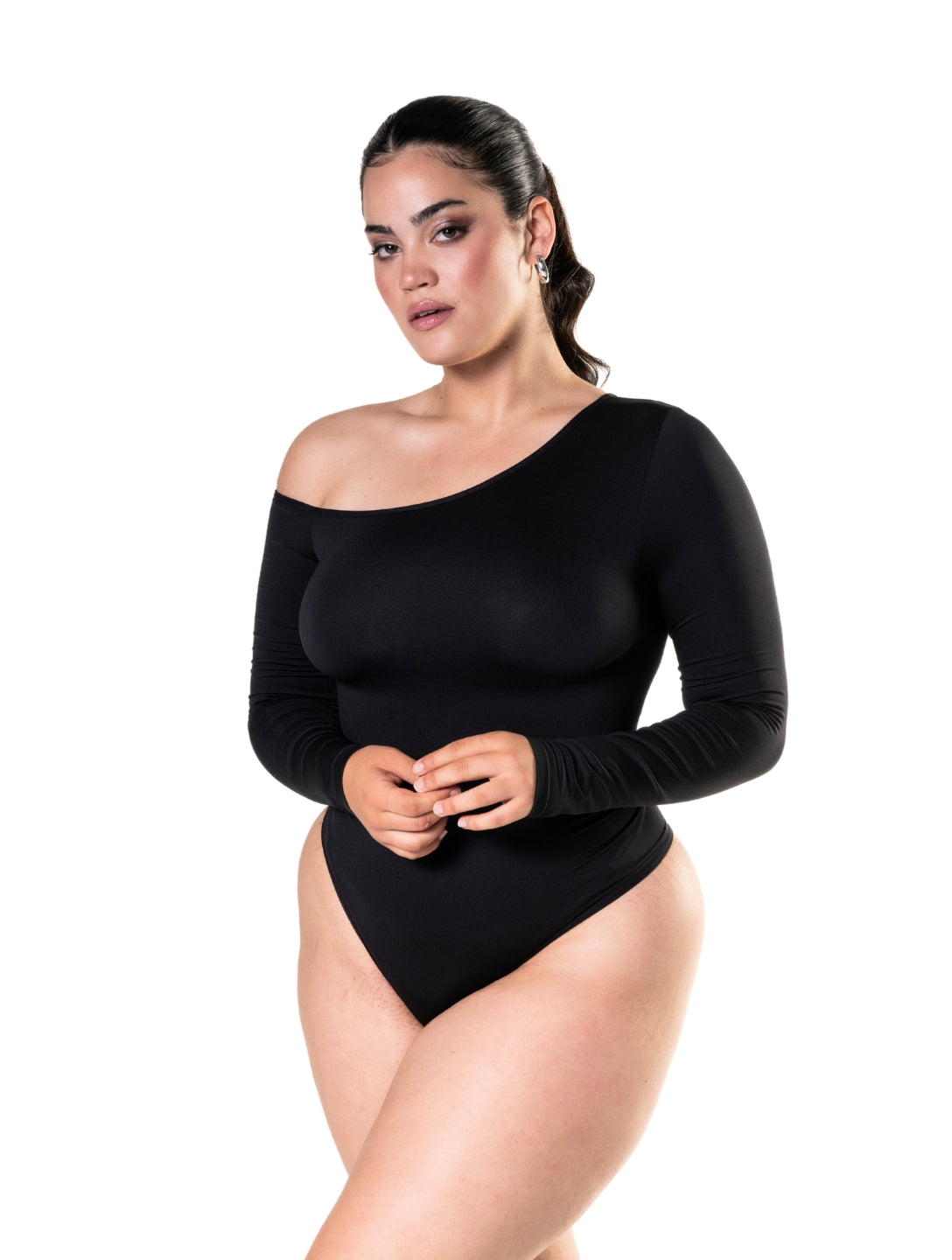 Marlowe & Co | One Shoulder Long Sleeve Thong Bodysuit