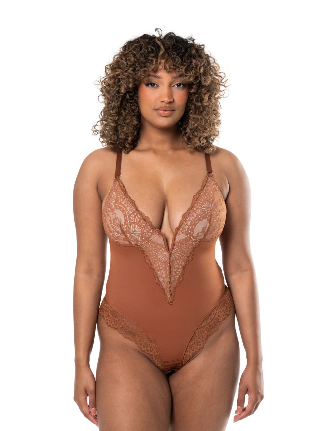 Marlowe & Co | V-Neck Half Laced Bodysuit
