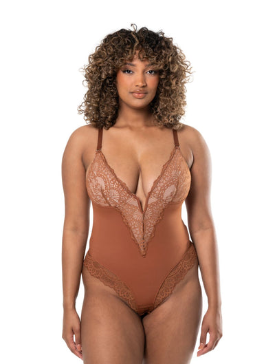 Marlowe & Co | V-Neck Half Laced Bodysuit