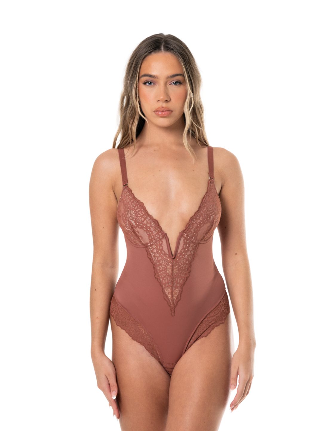 Marlowe & Co | V-Neck Half Laced Bodysuit