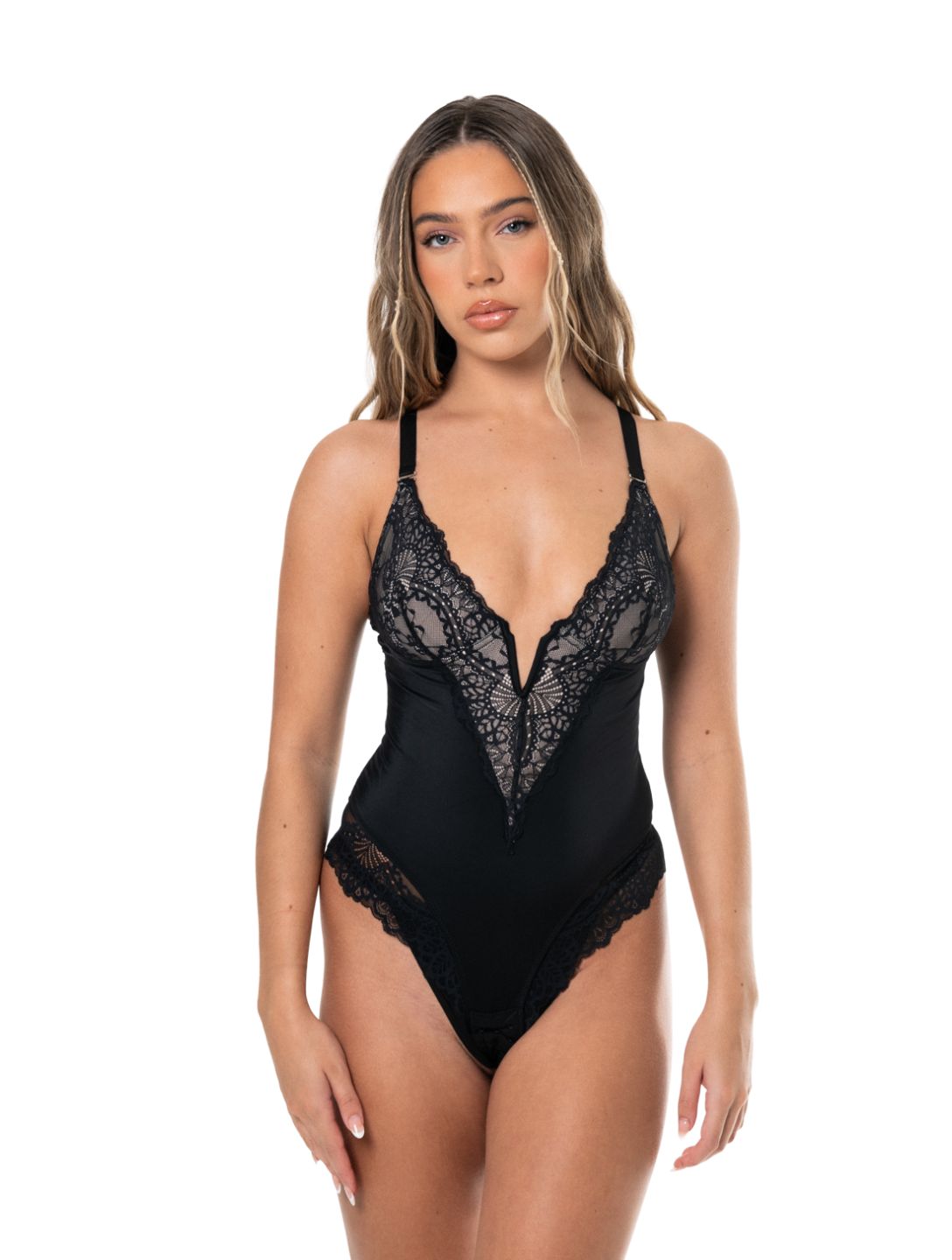 Marlowe & Co | V-Neck Half Laced Bodysuit
