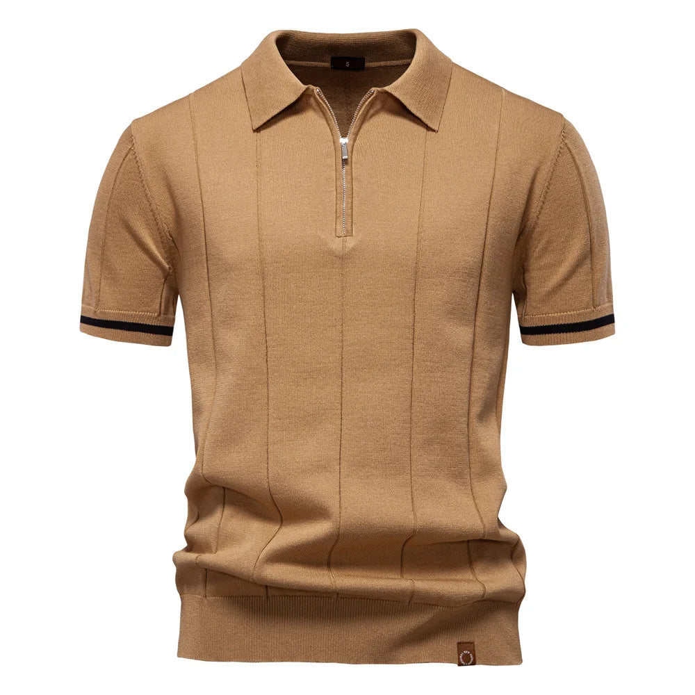 Short Sleeve Polo Shirt with Zip Collar