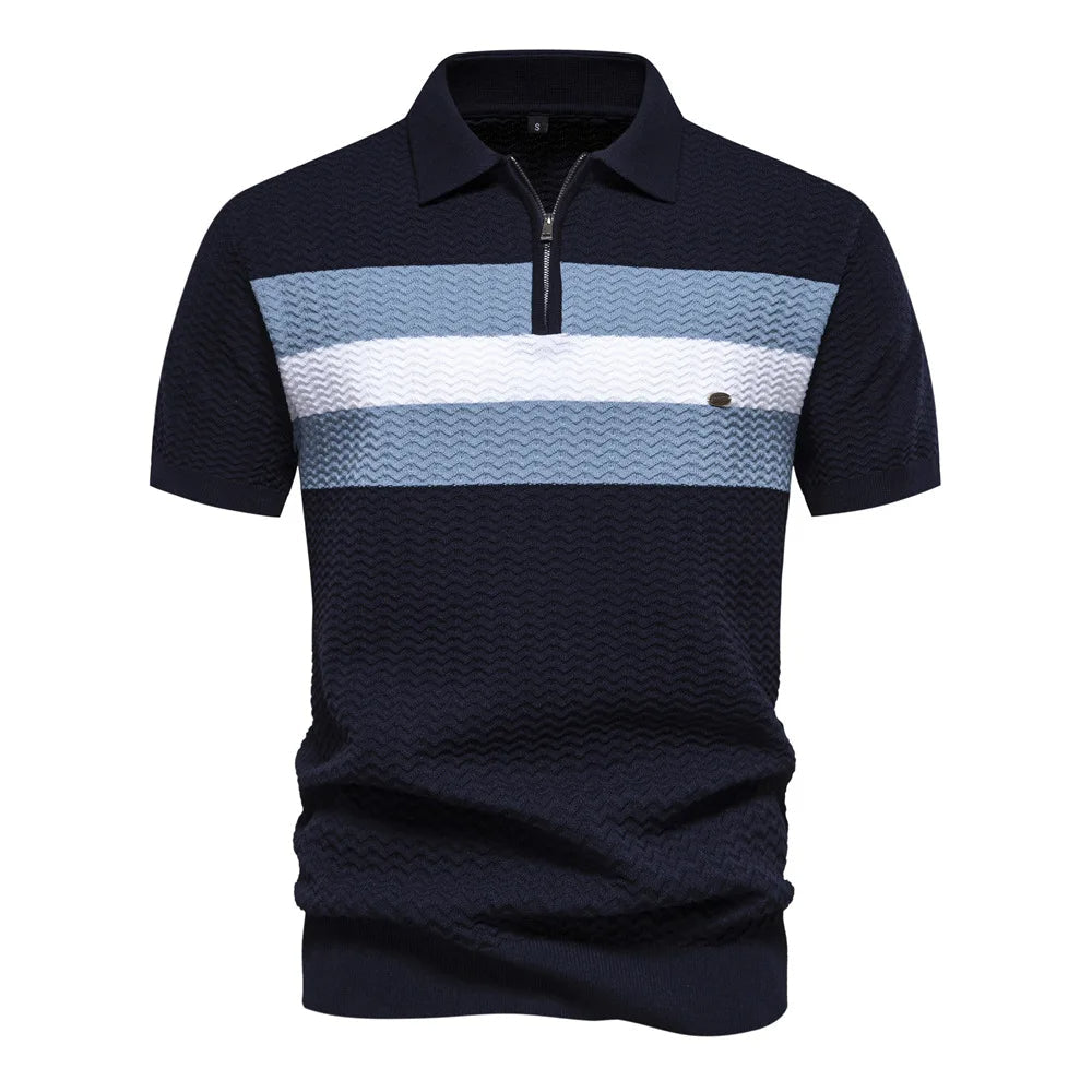 Striped Half Zip Polo Shirt in Short Sleeve