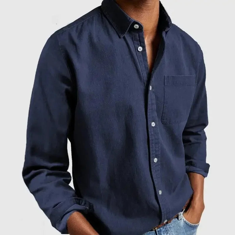 Classic Long Sleeve Button-Down Shirt with Chest Pocket