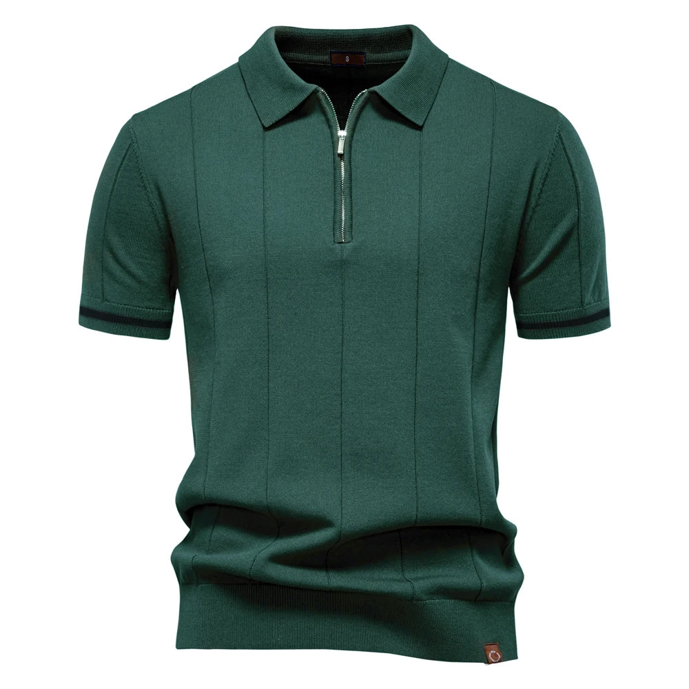 Solid Knit Zip Polo Shirt Slim Fit