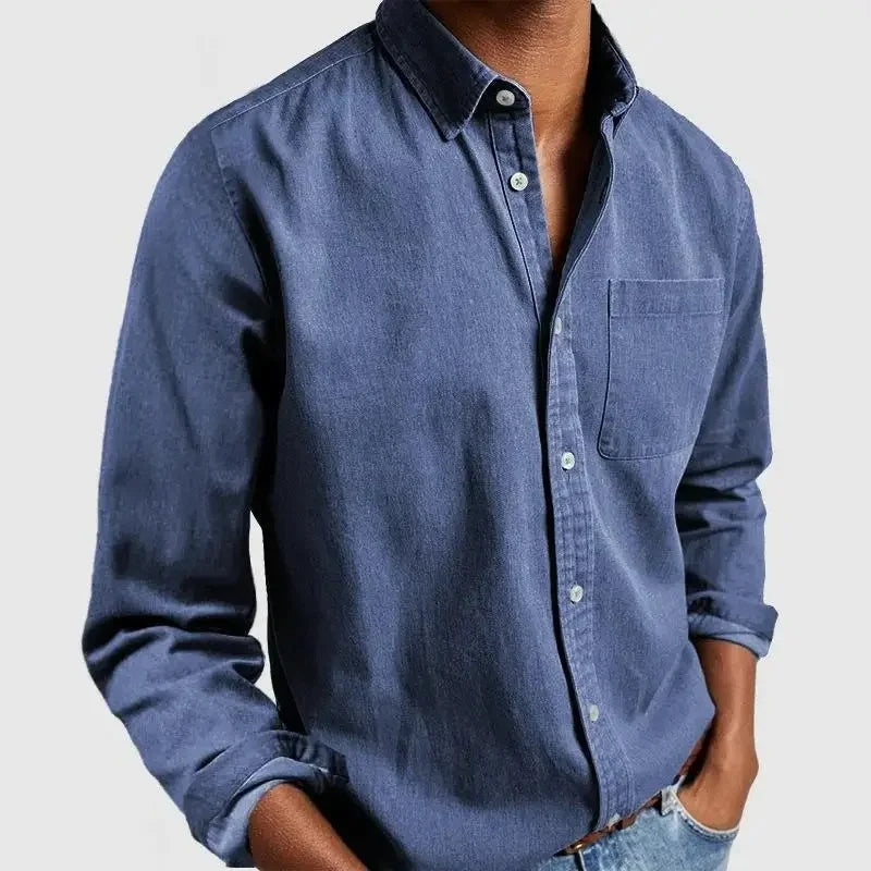 Classic Long Sleeve Button-Down Shirt with Chest Pocket
